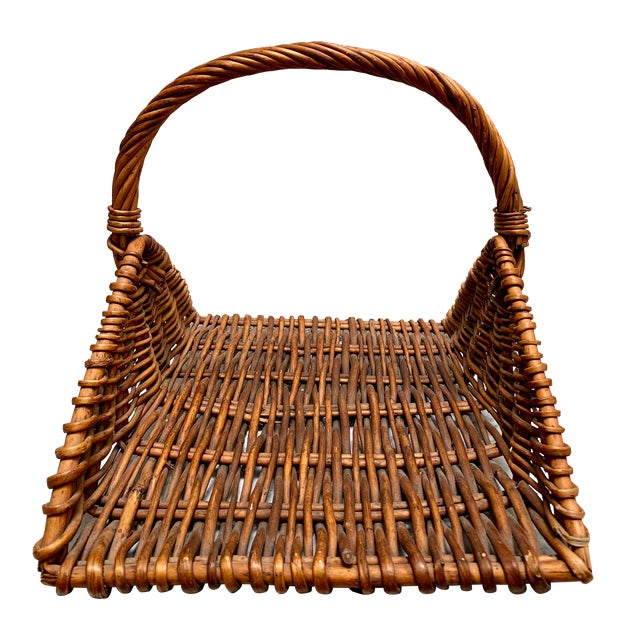 Vintage Natural Wood Decor & Storage Basket Tray For Sale