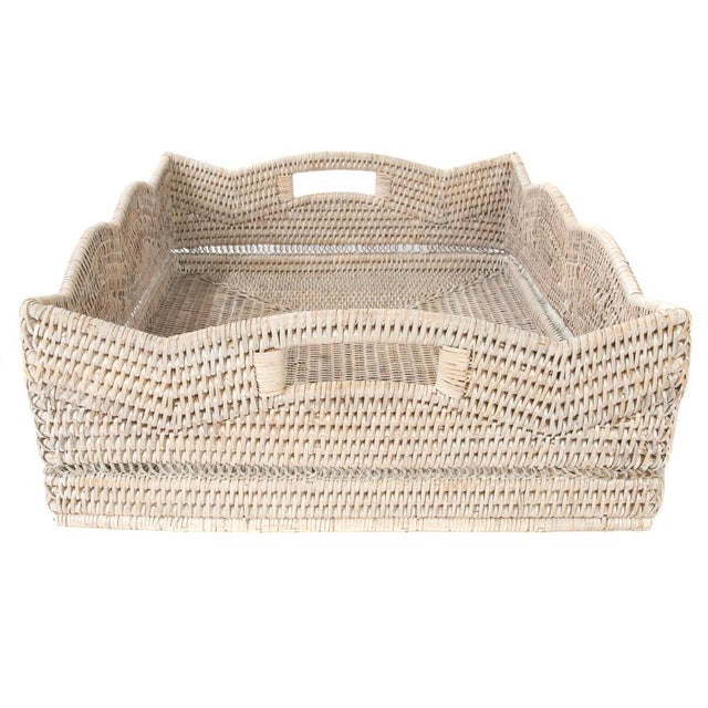 Artifacts Rattan Scallop Collection Rectangular Storage Basket in White Wash - 20" For Sale In Houston - Image 6 of 8