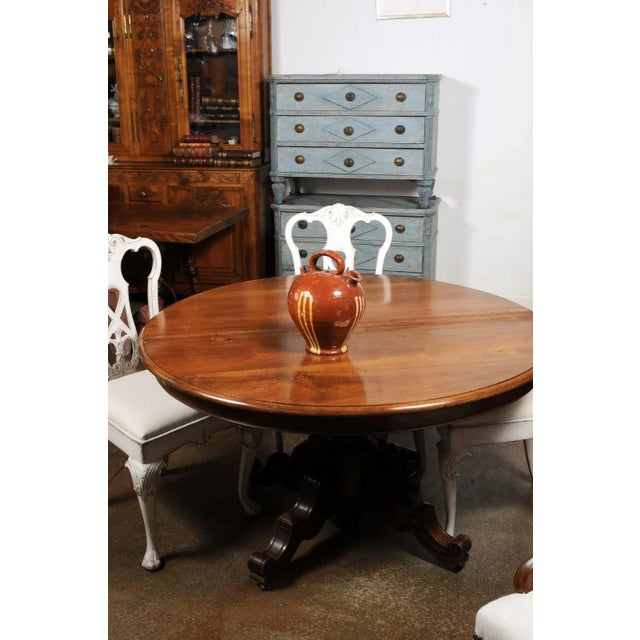 Rustic French 19th Century Pottery Jug with Russet Ground and Yellow Stripes For Sale - Image 9 of 12