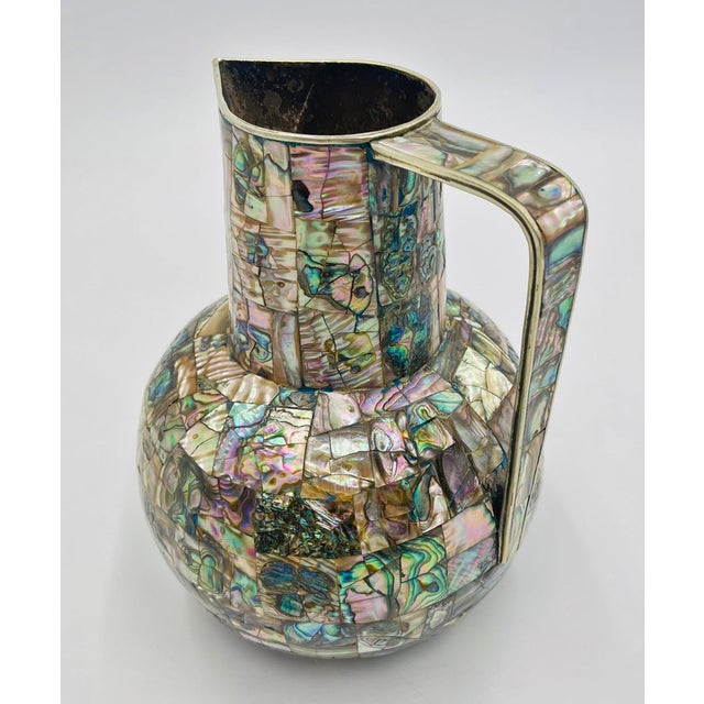 1960s Mexican Modernist Alpaca Silver & Abalone Pitcher, Los Castillo Style For Sale - Image 13 of 16
