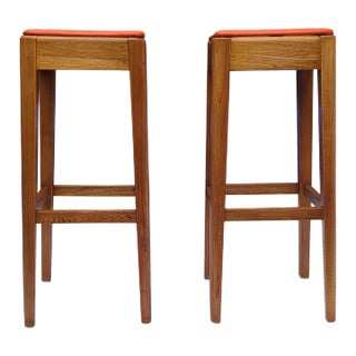Mid 20th Century Pair of High Bentwood Orange Stools by Thonet For Sale