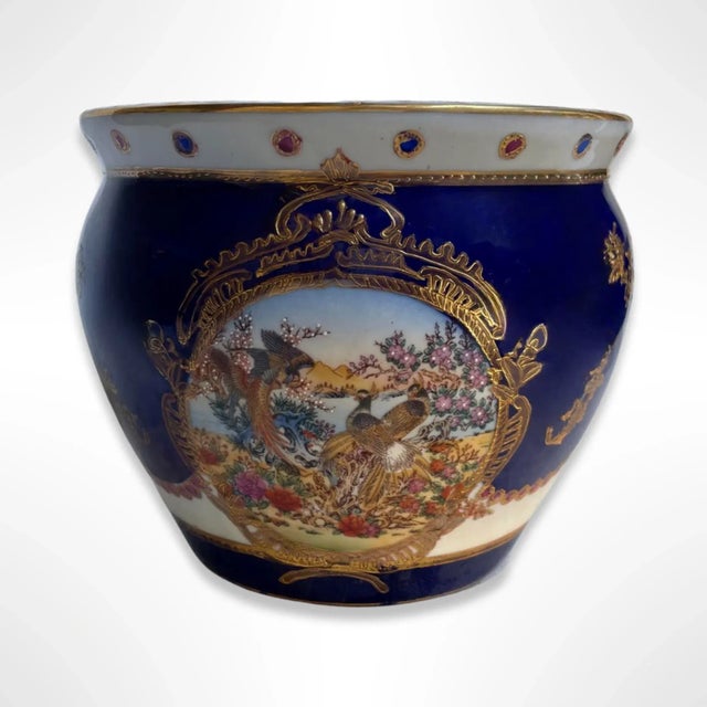 Blue Vintage French Limoges Cobalt Blue Porcelain Fish Bowl For Sale - Image 8 of 8