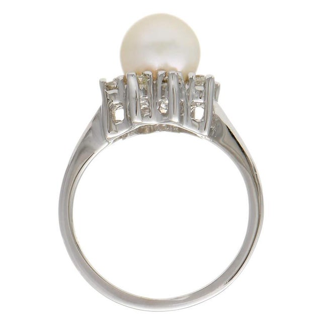 14KW Akoya Pearl & Diamond(0.16) Halo Ring, size 3.75 For Sale - Image 4 of 5