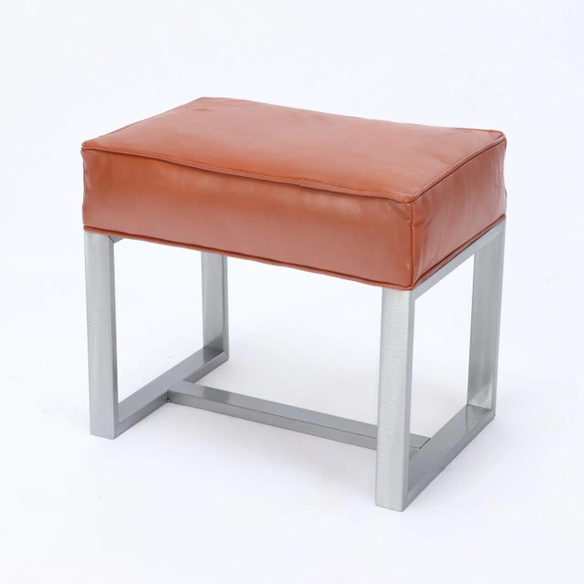 Contemporary Chrome and Leather Covered Small Stools - a Pair For Sale - Image 3 of 6
