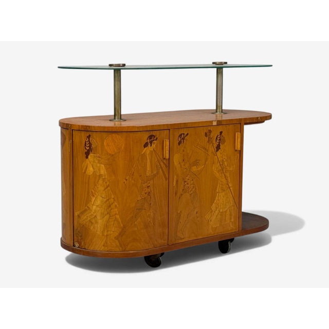 Erik Mattsson, Art Deco, Marquetry, Glass, Rare Bar Cart, Sweden C. 1939 For Sale - Image 11 of 16