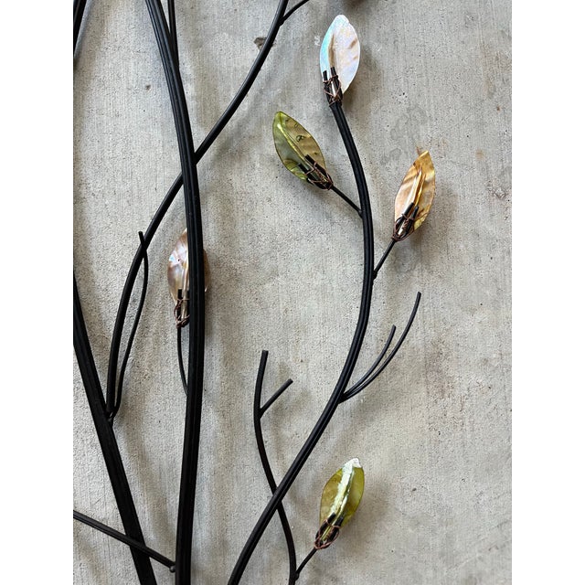 Curtis Jere-Style Wrought Iron Mother of Pearl Leaves Branches Wall Hanging For Sale - Image 10 of 12