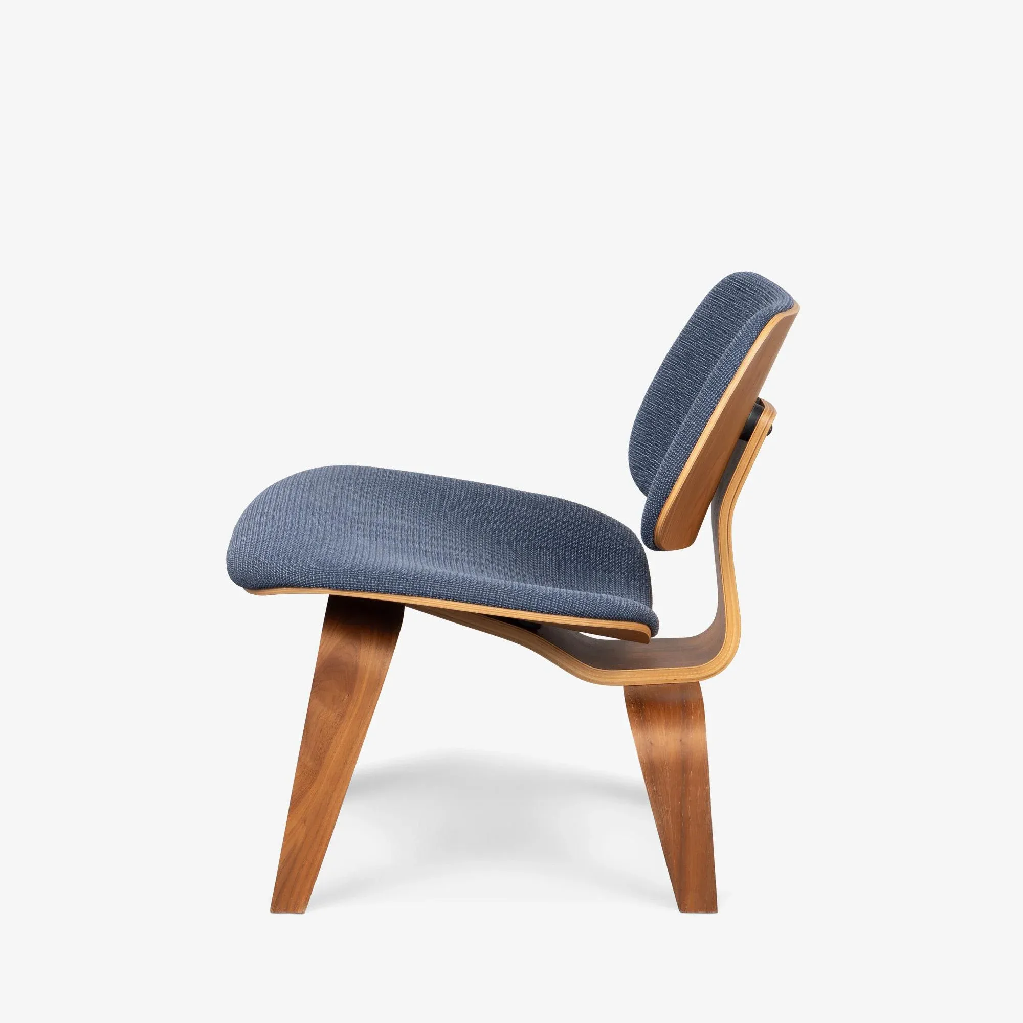 Eames Lcw Plywood Lounge Chairs in Walnut & Herman Miller Blue