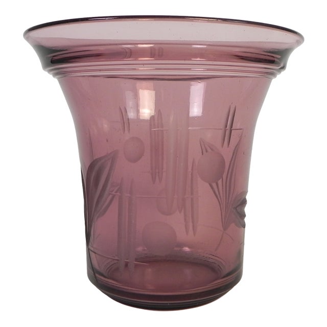 Art Deco Vase with Engraved Geometric and Floral Motifs, 1930s For Sale