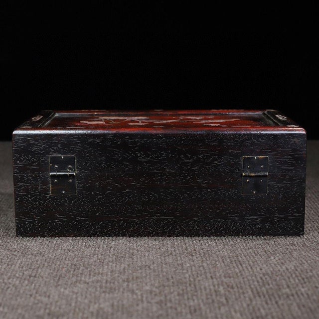 Zitan Wood Box With Mother-of-Pearl Lotus & Fish Inlay For Sale - Image 9 of 10