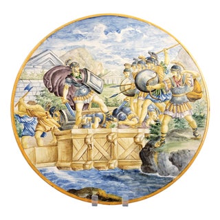 Large Italian Istoriato Revival Pesaro School Maiolica Charger with Heroic Scene, 1890-1915 For Sale