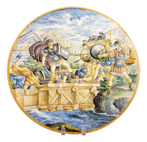 Large Italian Istoriato Revival Pesaro School Maiolica Charger with Heroic Scene, 1890-1915