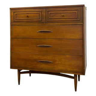 Vintage Mid Century Modern Broyhill Sculptra Walnut Highboy Dresser. For Sale