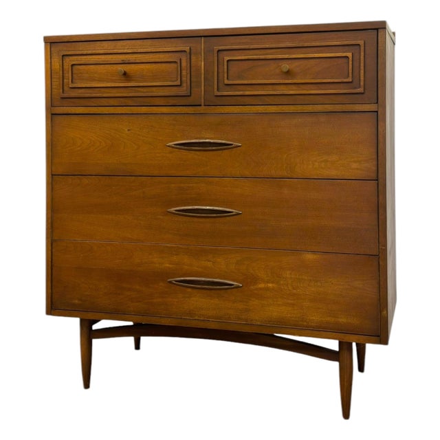 Vintage Mid Century Modern Broyhill Sculptra Walnut Highboy Dresser. For Sale