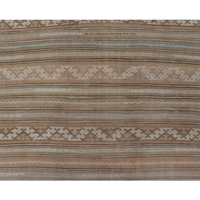 Mid 20th Century Vintage Turkish Flat-Weave Striped Kilim in Taupe, Cream, and Light Brown For Sale - Image 5 of 11