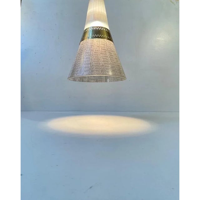 Metal Mid-Century Modern Italian Glass and Brass Pendant Light from Stilnovo, 1950s For Sale - Image 7 of 10