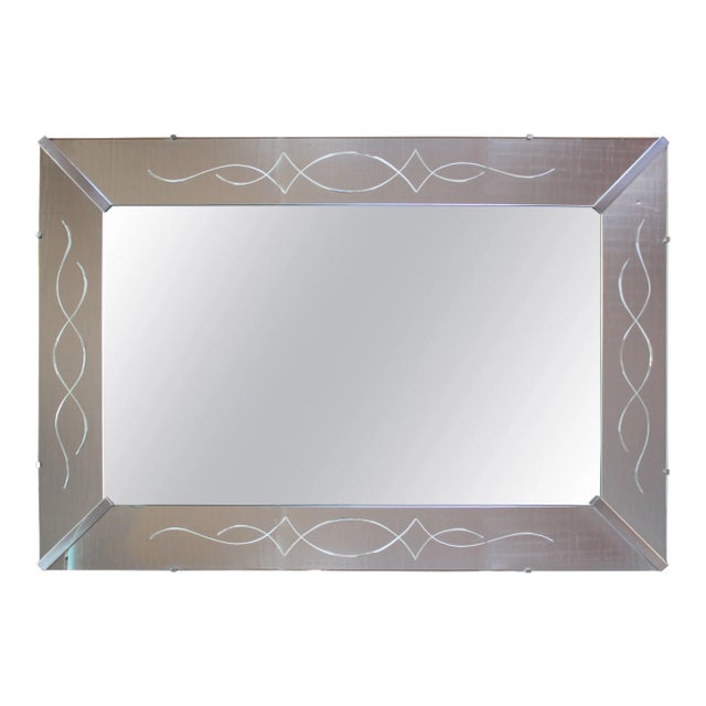 Large Venetian-Style Beveled Glass Decorator Mirror with Etched Frame For Sale