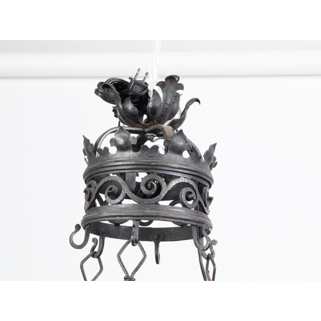 1900s French Turn of the Century Iron Chandelier with Six Lights and Scrollwork For Sale - Image 10 of 10