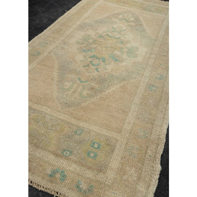 Textile Turkish Mini Rug Oriental Hand Knotted Vintage Rug 1'10" x 3'8" #21011 For Sale - Image 7 of 8