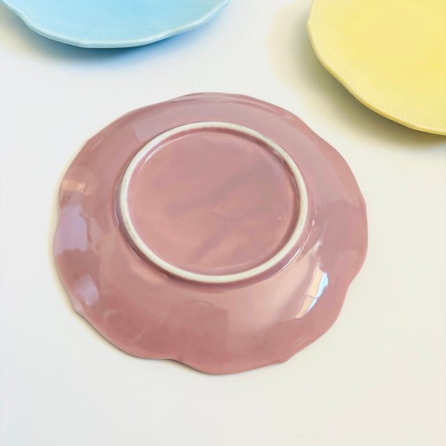 Ceramic Colorful Pastel Lotus Plates by Lillian Vernon - Set of 6 For Sale - Image 7 of 7
