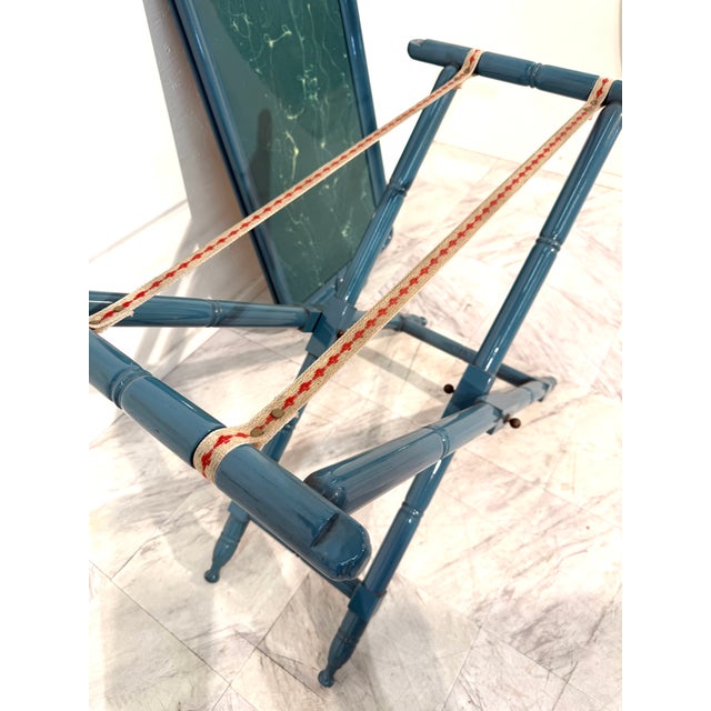 Teal 1970s Vintage Italian Folding Tray Table With Green Marble Top For Sale - Image 8 of 11