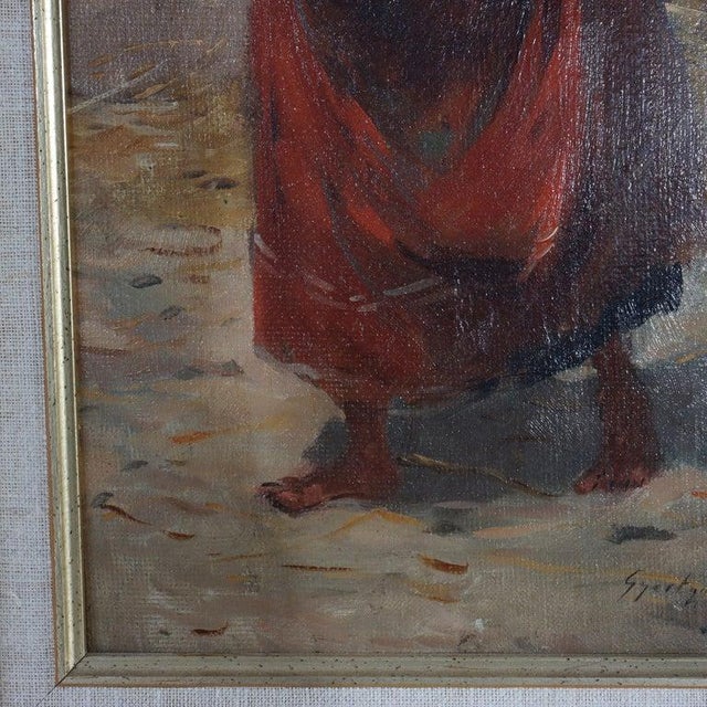 Rustic European Oil on Panel Painting of a Peasant Woman With Basket, Artist Signed, C1900 For Sale - Image 3 of 12