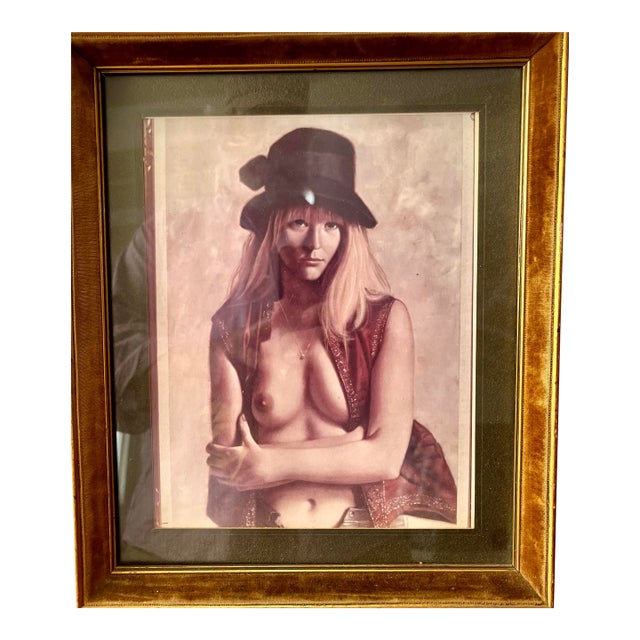 1970s Bohemian Glamour Portrait Photograph in Gilt Frame, Vintage Studio Nude For Sale
