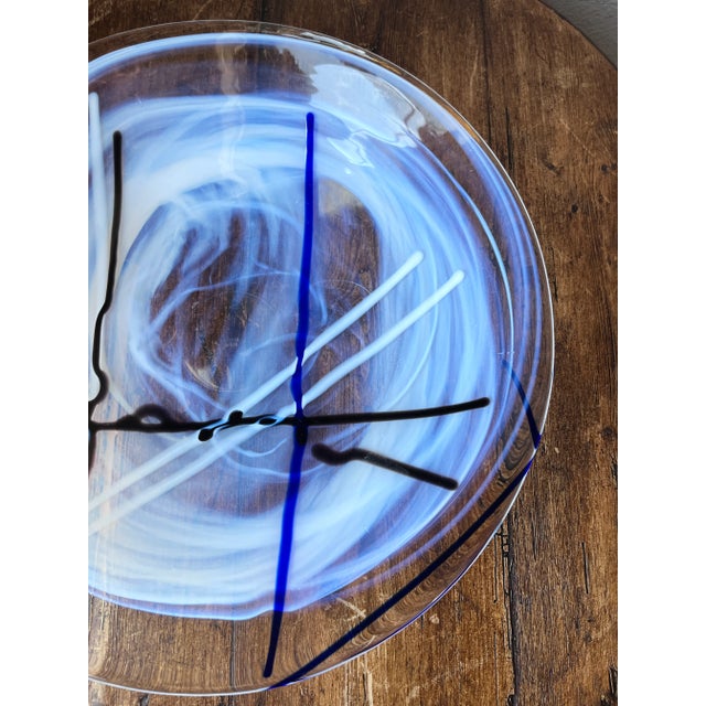 Kosta Boda Made in Sweden Design by Anna Ehrner Contrast White, Blue and Black Colors Centerpiece Bowl Platter, Dish 15" For Sale In Dallas - Image 6 of 10