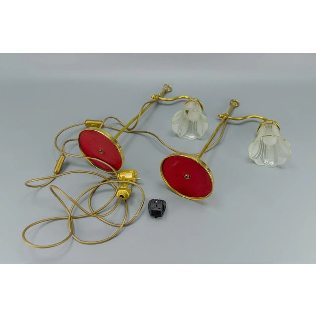 Vintage Brass & Frosted Glass Table Lamps, Set of 2 For Sale - Image 11 of 15