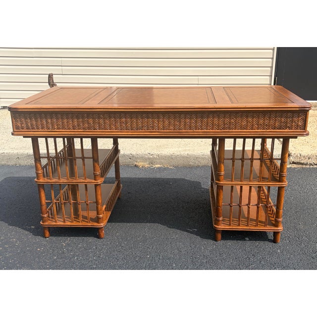 1980s Vintage Faux Bamboo British Colonial Desk For Sale - Image 5 of 11