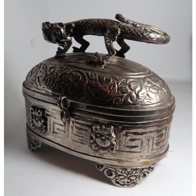 Metal Mixed Metal Larger Size Dragon Trinket Box or Dresser Box or Jewelry Box For Sale - Image 7 of 13