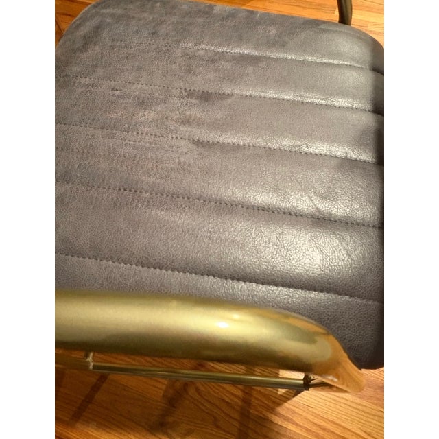 2020s Modern Glam Heavy-Duty Dark Gray Faux Suede & Brass Counter Stools (300lb Capacity) - Set of 3 For Sale - Image 5 of 11