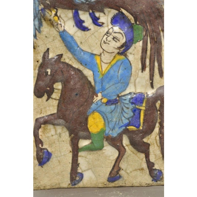 Antique Persian Iznik Qajar Style Ceramic Pottery Tile Brown Phoenix Bird C4 For Sale - Image 4 of 11