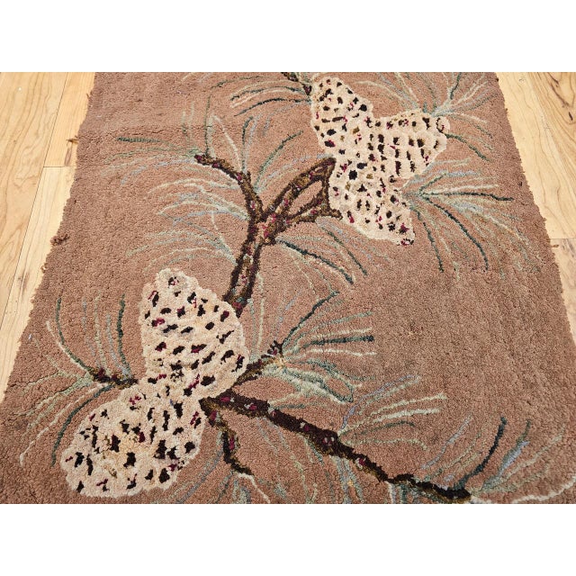 Vintage American Hand Hooked Rug, Handwoven Moth Pattern, Folk Art Tapestry, 2x3 For Sale In Chicago - Image 6 of 11