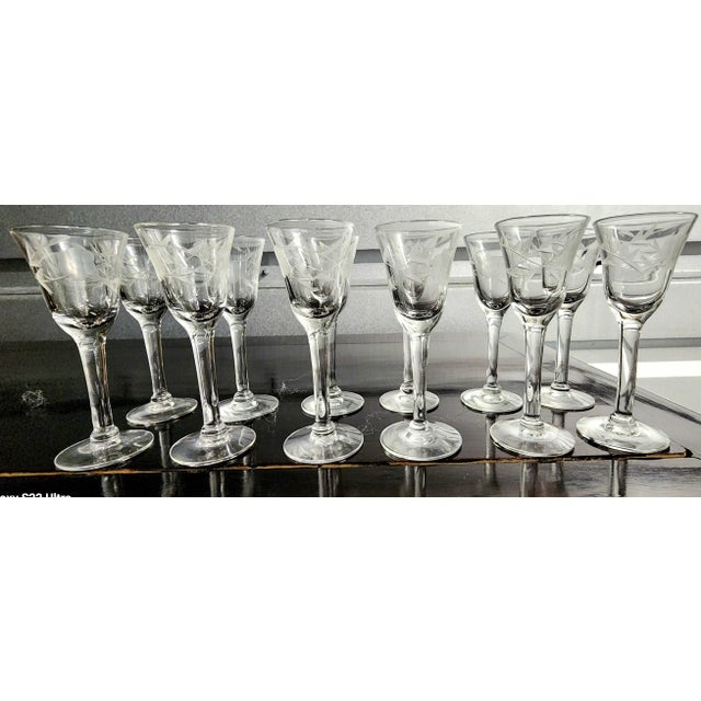 Vintage Etched Fine Cordial Glasses - Set of 12 For Sale - Image 13 of 13