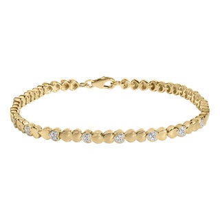 Gold Vermeil .925 Sterling Silver 1/7 Cttw Diamond Puff Heart Bangle Bracelet For Sale