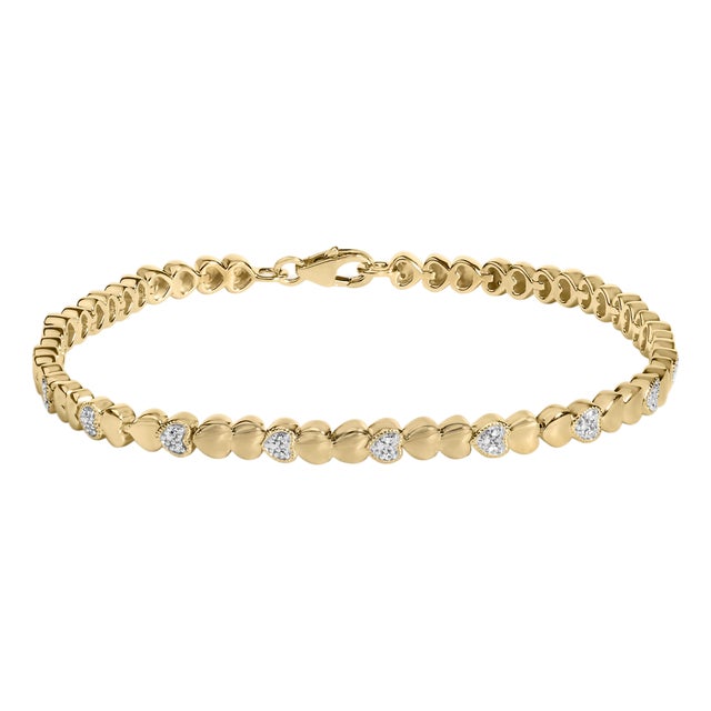 Gold Vermeil .925 Sterling Silver 1/7 Cttw Diamond Puff Heart Bangle Bracelet For Sale