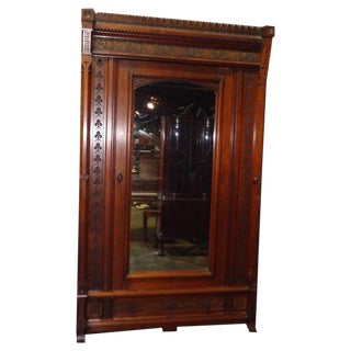 Victorian East Lake Walnut Carved Armoire For Sale