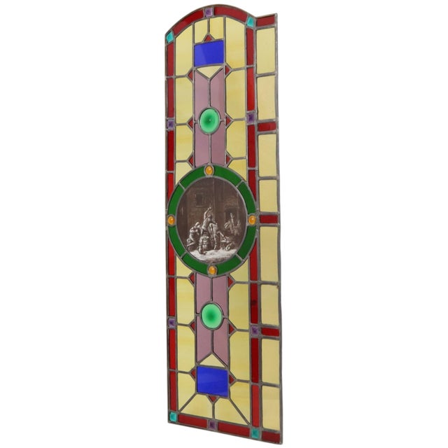 Large Colorful Stained-Glass with Medallion For Sale - Image 3 of 18