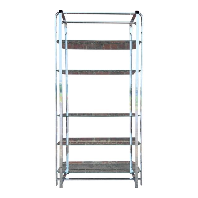 1970s Milo Baughman Style Chrome and Glass Étagère Display Shelf For Sale