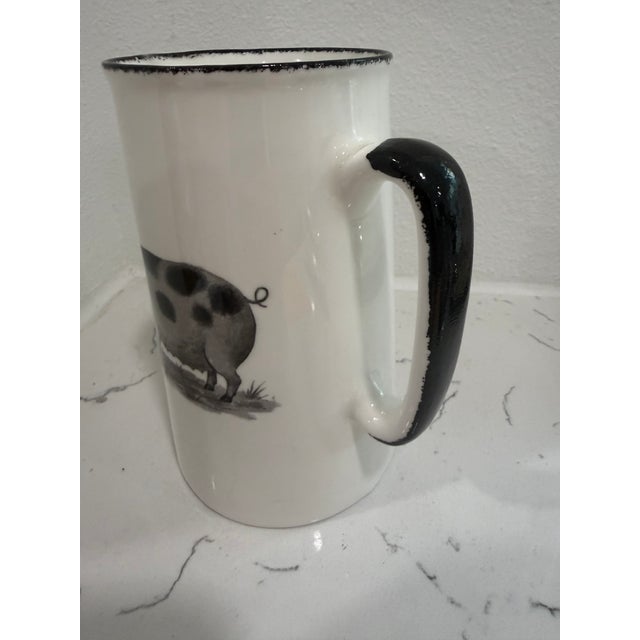 English Vintage White Jug / Pitcher With a Pig on Both Sides With Black Trim From England For Sale - Image 3 of 8