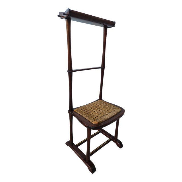 Vintage Italian Wooden Butler's Valet With Woven Rush Seat For Sale