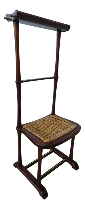 Vintage Italian Wooden Butler's Valet With Woven Rush Seat