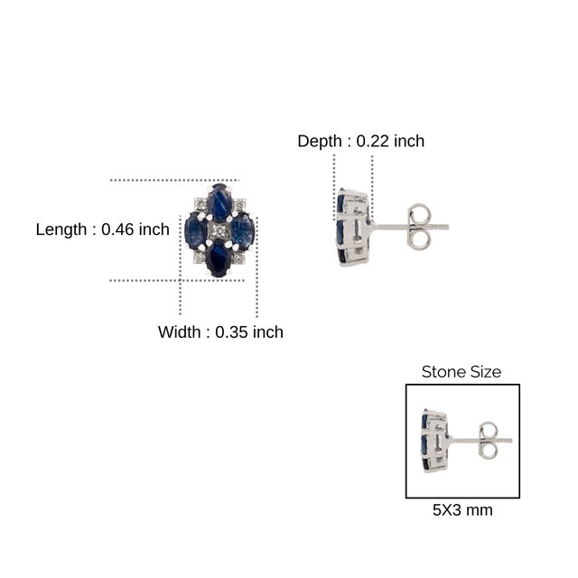 Blue A Pair of Silver Sapphire & Diamond Cluster Stud Earrings by Carat&her For Sale - Image 8 of 12