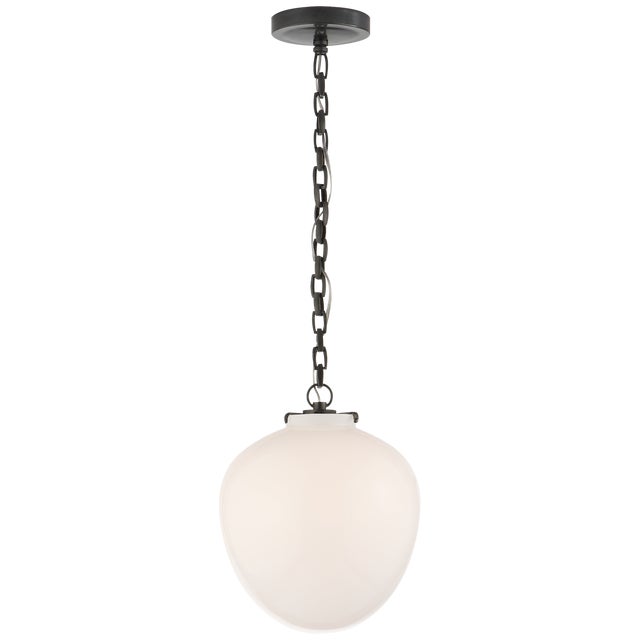Katie Acorn Pendant in Bronze with White Glass Designer: Thomas O'Brien Canopy: 5.25" Round Mounting: Chain Shade Detail:...