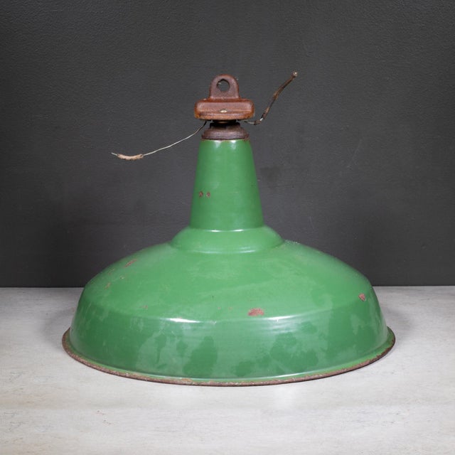 Benjamin 16" Enameled Porcelain Green Industrial Pendant Lights c.1950-Set of Two For Sale In San Francisco - Image 6 of 11