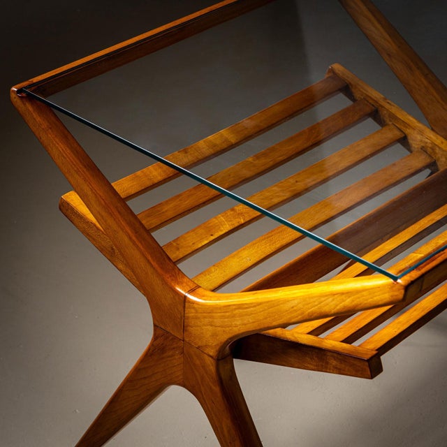 Brown 1950s Mid-Century Italian Side Table with Glass Top and Magazine Rack For Sale - Image 8 of 13