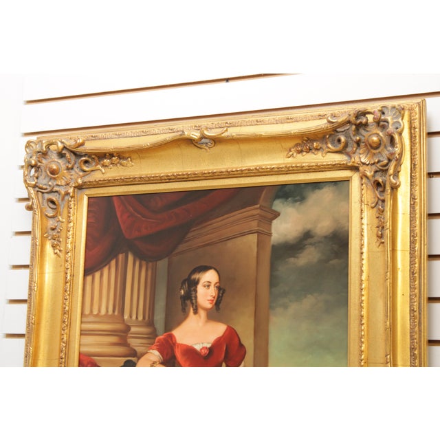 Traditional Artist Signed Portrait of Lady in Red Dress Painting on Canvas For Sale - Image 3 of 13