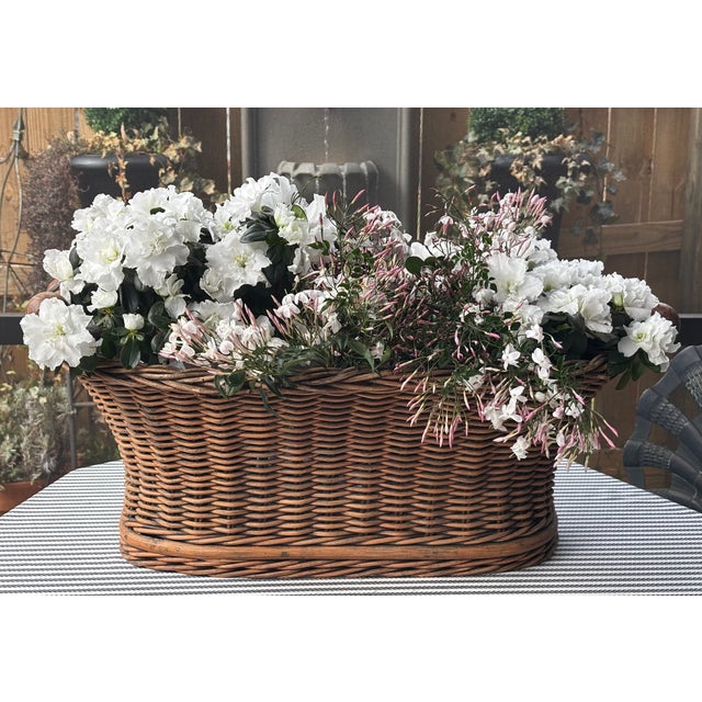 Vintage French Wicker Basket With Turned Wood Handles & Wood Slatted Base ORIGIN: France MAKER'S MARK: None present CIRCA:...