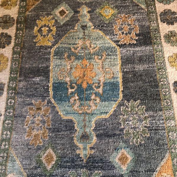Contemporary Turkish Oushak Rug in Gray and Green With Ivory and Orange Accents, | 5' X 8' For Sale - Image 4 of 5