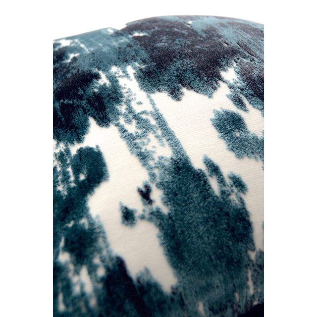 FirmaMenta Italian Navy Petrol Blue Abstract Damask Velvet Lumbar Pillow For Sale - Image 4 of 5
